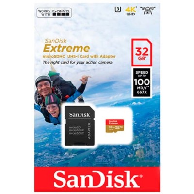 Карта памяти SanDisk MicroSD 32GB Class 10 Extreme Action Cameras UHS-I U3 A1 (100 Mb/s) + адаптер